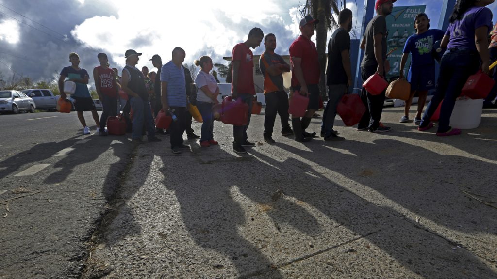 PR_1200x675 People wait in line for gas, in the aftermath of Hurricane Maria, in Aibonito, Puerto Rico, Monday, Sept. 25, 2017.