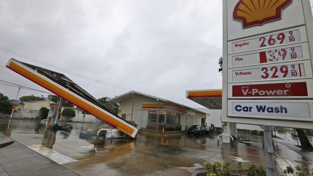 apirmagasstationx1200 The metal canopy at a gasoline station is shown after it was overturned by high winds brought on by Hurricane Irma, Sunday, Sept. 10, 2017, in North Miami, Fla. (Wilfredo Lee/AP Photo)