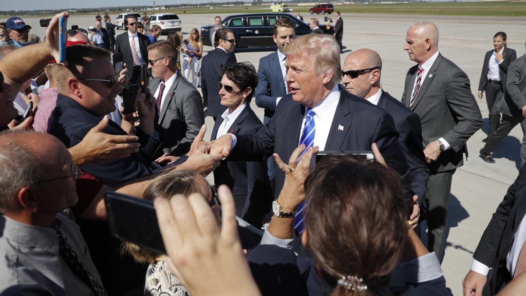 aptrumpontaxesx1200 President Donald Trump greets supports on the tarmac upon his arrival at Bismarck Municipal Airport, Wednesday, Sept. 6, 2017 in Bismarck, N.D. Trump is in North Dakota to promote his tax overhaul pitch.