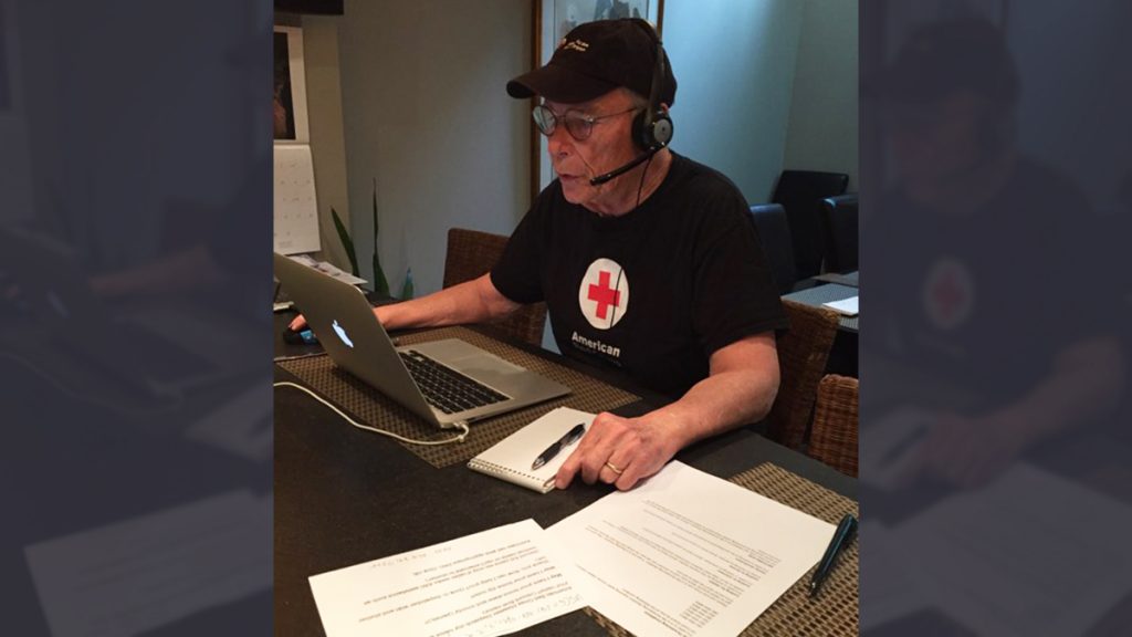bob-schmidt-hard-at-work-copy Bob Schmidt fields phone calls from Texas flood victims in Philadelphia. (Courtesy Bob Schmidt)