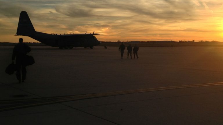  A Delaware Air National Guard C-130H model Hercules transport aircraft from the 142nd Airlift Squadron on the flight line at the New Castle ANG Base. (Air National Guard photo/Staff Sgt. Travis von Bodungen, File) 