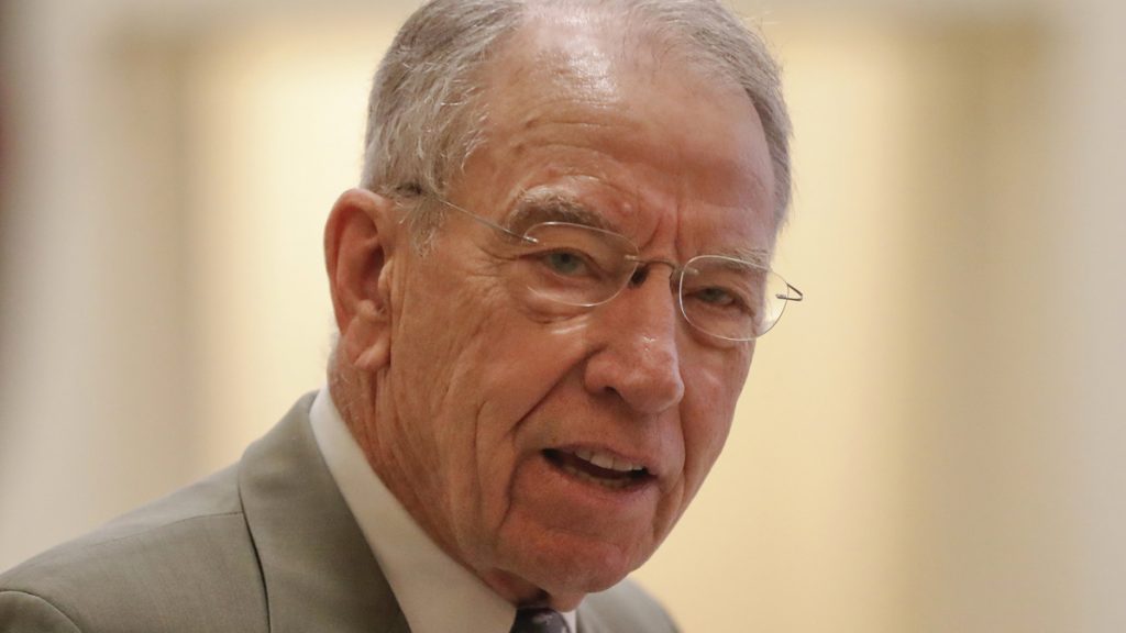 charles-grassley_1200x675 Sen. Charles Grassley, R-Iowa, answers question from members of the media as he arrives for a policy luncheon with Vice President Mike Pence is shown on Capitol Hill in Washington in May 2017. (AP Photo/Pablo Martinez Monsivais, file)