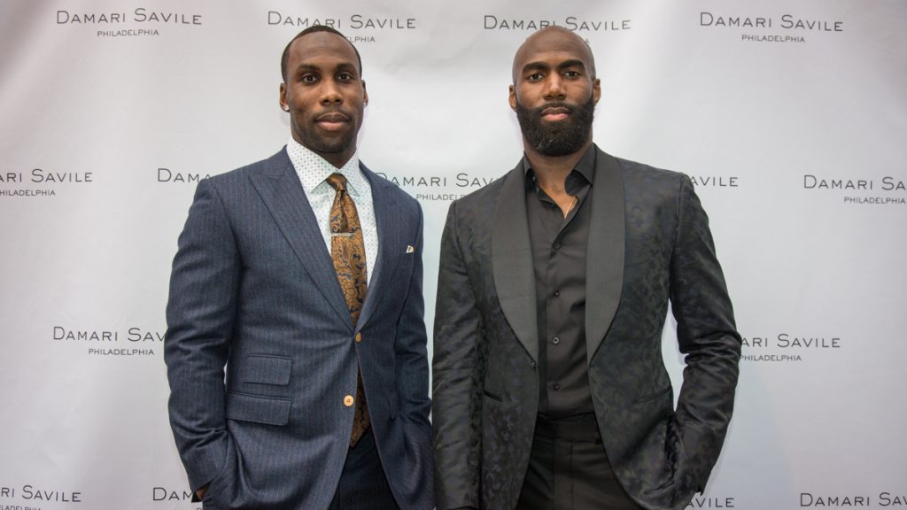 cohen_malcom-jenkins Anquan Boldin, (left) a former NFL player, joins current Eagles player Malcolm Jenkins as he launches his campaign supporting Pa's Clean Slate bill. (Emily Cohen for NewsWorks)