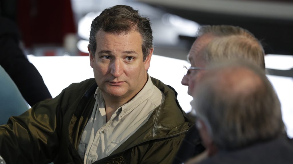  Sen. Ted Cruz, R-Texas, is shown in Corpus Christi, Texas, Tuesday, Aug. 29, 2017. The Republicans of New York and New Jersey are pledging unconditional support for those devastated by Hurricane Harvey in Texas, but their resentment lingers. As historic floods wreaked havoc across the Southwest on Tuesday, Northeastern Republicans recalled with painful detail the days after Superstorm Sandy ravaged their region in 2012. At the time, the Texas congressional delegation, led by Cruz, overwhelmingly opposed a disaster relief package they said was packed with wasteful spending. (AP Photo/Evan Vucci) 
