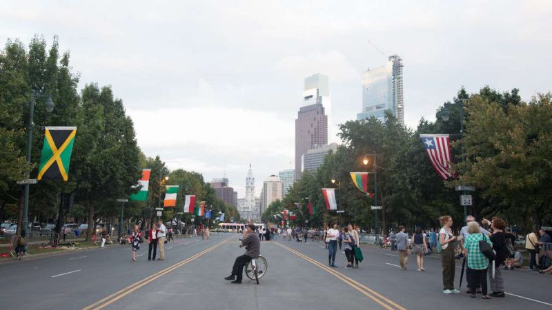 The Ben Franklin Parkway is closed to traffic