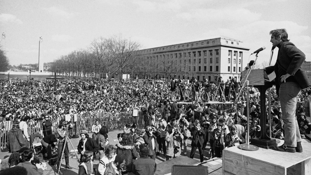 harrisburg-protest-1971_1200x675 In this Saturday, April 1, 1972, file photo, Daniel Ellsberg, chief defendant in the Pentagon Papers case, addresses a crowd at the State Capitol in Harrisburg, Pa. following an anti-war parade that ended at the Capitol. (AP Photo/Rusty Kennedy)