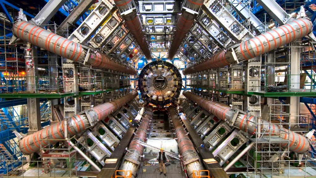 helium The Large Hadron Collider is a particle accelerator that made headlines in 2012 after scientists found a new particle, and won the Nobel Prize in Physics in 2013. That experiment is one of many in physics that rely on liquid helium to function. (Maximilien Brice/CERN)