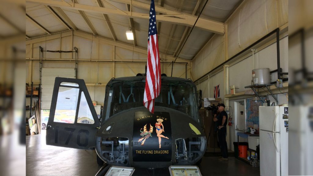 huey-169 A picture of Huey 823. The Liberty War Birds are restoring the UH-1H for flight (Shirley Min/WHYY)
