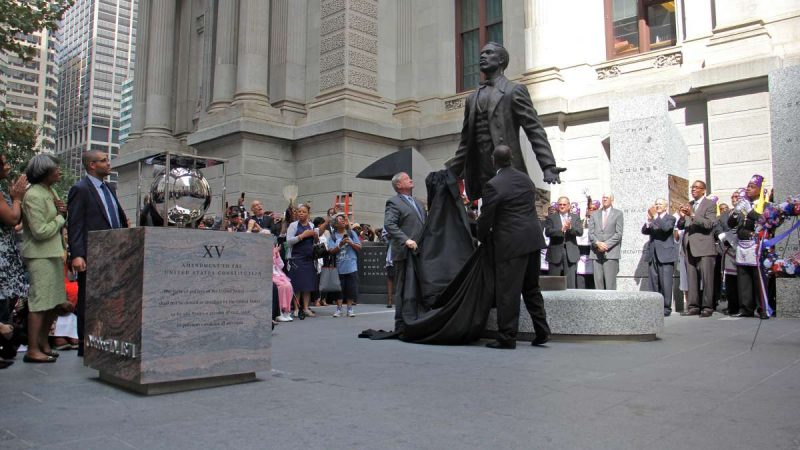 Philadelphia Mayor Jim Kenney and sculptor Branly Cadet