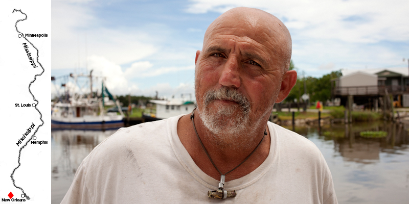 Captain Jason Dempster mans a shrimp boat in the brackish waters where the Mississippi River meets the Gulf of Mexico, as well as in the Gulf itself. He says sometimes, when fishing the Gulf, he enters a 'dead zone.' When he lowers a net in the water, nothing comes up. (Irina Zhorov/WHYY)