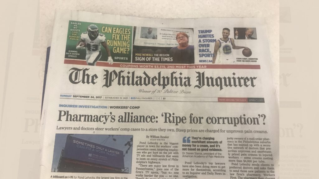 Inquirer front page This front page story raising questions about a local law firm was mentioned in an ad sales pitch.