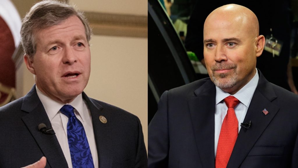 l_l_apmacarthurdentx1200 Split screen of Republicans U.S. Reps. Charlie Dent of Pennsylvania (left) and Tom MacArthur; dent in blue tie, MacArthur in red