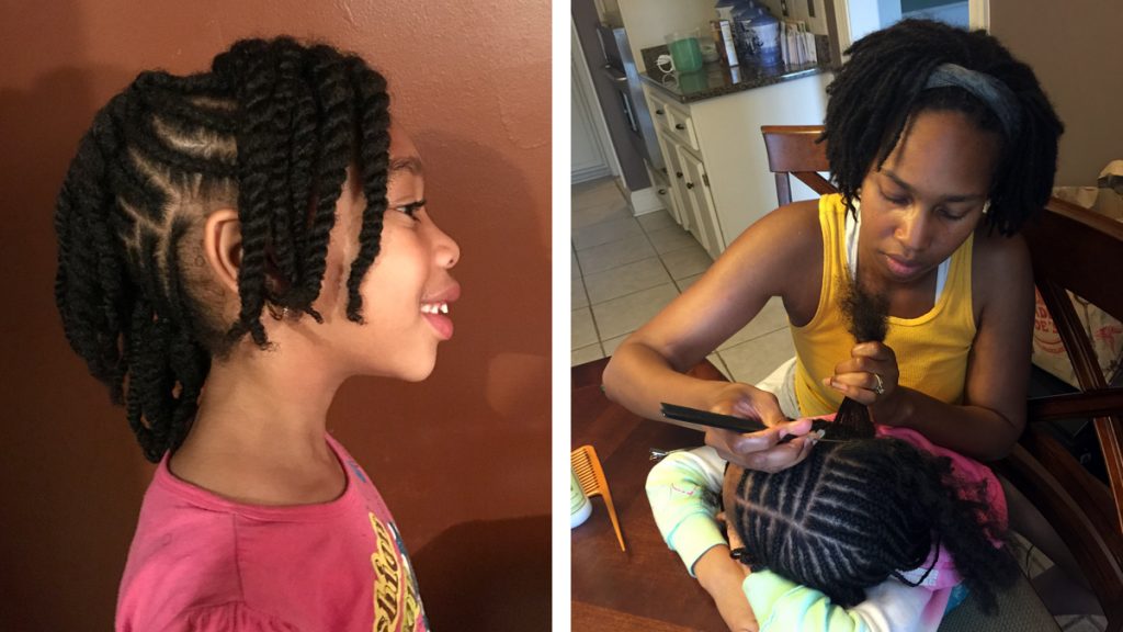 leilani_1200x675 Left: The author's daughter, Leilani, is shown after the hair-styling experience described below. Right: Leilani and the author's wife, Rashida, are shown in a typical hair-styling session. (Courtesy of Timothy Welbeck)