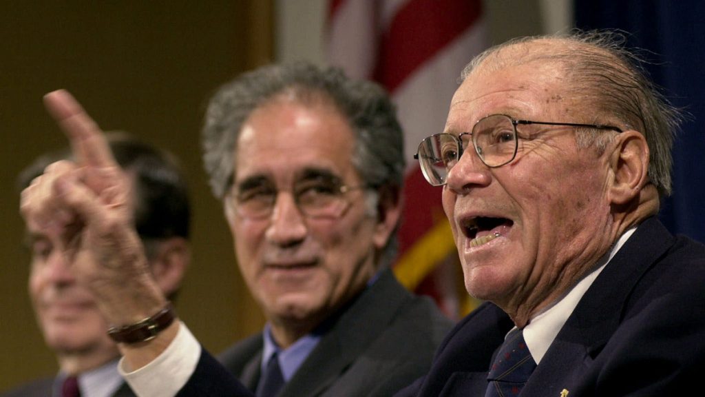 mcnamara_1200x675 Robert McNamara, right, defense secretary under Presidents Kennedy and Johnson, is shown in 2001 at a forum at the John F. Kennedy School of Government at Harvard University in Cambridge, Mass. (AP Photo/Steven Senne, File)