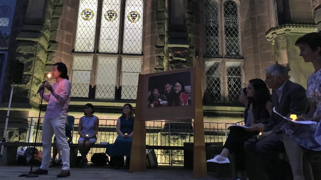 nwjbvigil2x1200 Zhan Zhang, a friend of Xiyue Wang, speaks during a vigil calling for his release (Jeanette Beebe for WHYY)