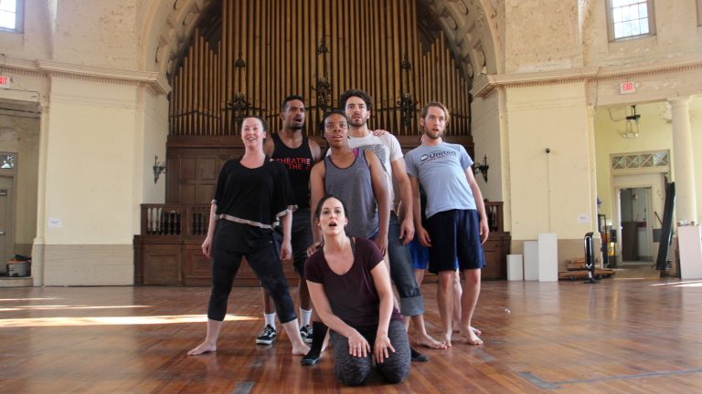  Perfromers from Die Cast rehearse for ''Pericles,'' a Fringe Festival offering at The Rotunda. (Emma Lee/WHYY) 
