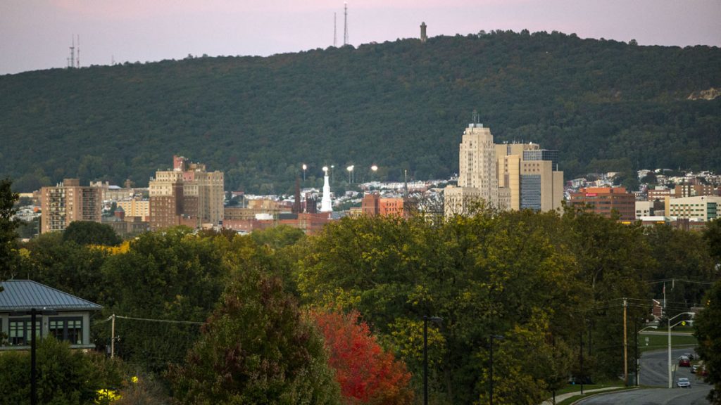 reading_pennsylvania A view of Reading, Pennsylvania from Museum Road. The city is carved out of the 6th U.S. Congressional District and included with Lancaster and Chester Counties. (Lindsay Lazarski/WHYY)