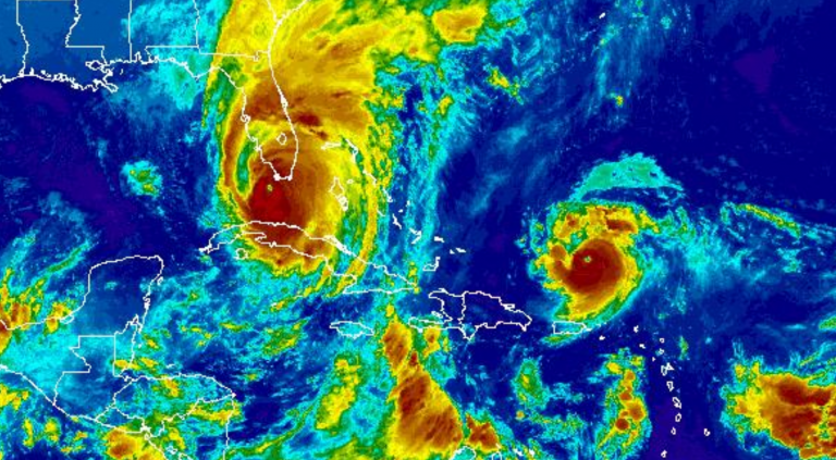  A NOAA rainbow infrared satellite image showing Hurricane Irma north of Key West, FL and Hurricane Hose northeast of Puerto Rico Sunday morning. 