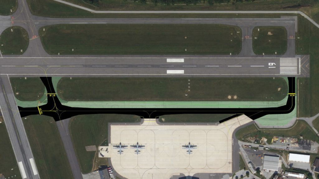 taxi-way-b-169 A new parallel taxiway is designed to improve safety and efficiency at the Wilmington Airport. (photo courtesy DRBA)