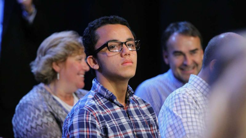 Twenty-year-old community college student Mickey Arce asked Toomey how he planned to make educational opportunities equal for all students, but he was unsatisfied with the senator's answer that school vouchers would achieve that goal. (Emma Lee/WHYY)