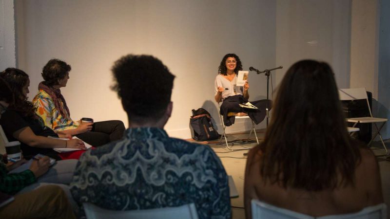 Poet Maryan Nagy leads a workshop on house and home during YallaPunk 2017. (Emily Cohen for WHYY)