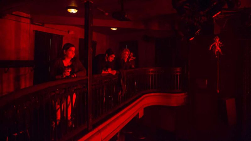 Attendees of the first YallaPunk Festival listen and vibe as punk band Night Raid performs at Johnny Brenda's in Philadelphia. (Emily Cohen for WHYY)