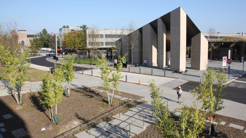 The train line known as the Dinky, which connects Princeton with the Northeast Corridor, was relocated to make room for the arts complex. (Emma Lee/WHYY)