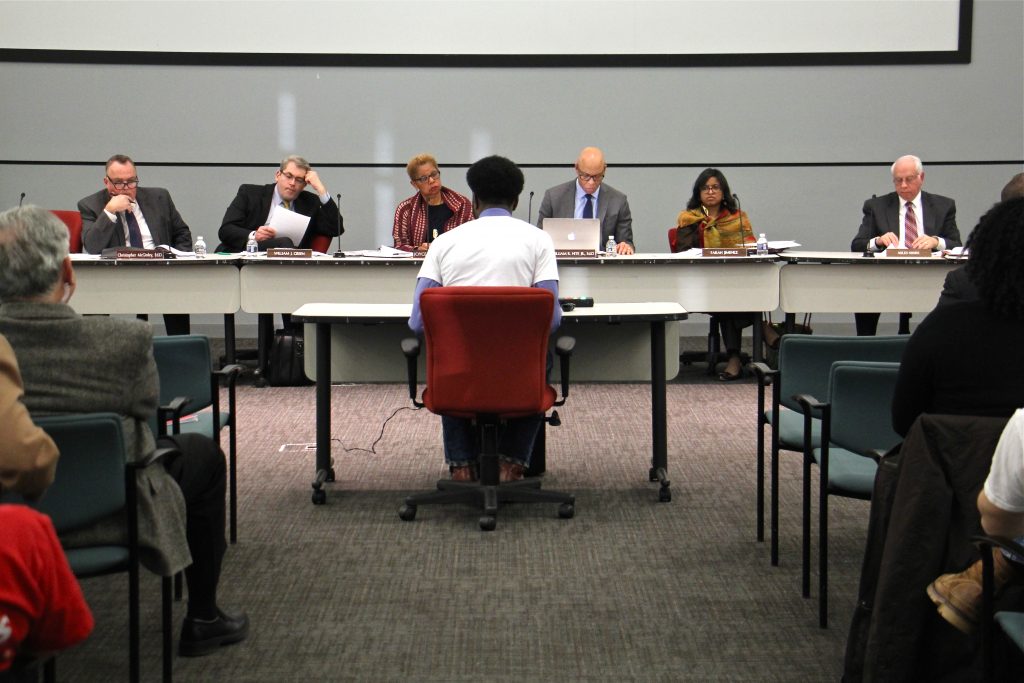 2017 02 08-e lee-philadelphia school administration building-school reform commission src charter application Kileeo Wideman testifies on behalf of Deep Roots Charter School before the School Reform Commission