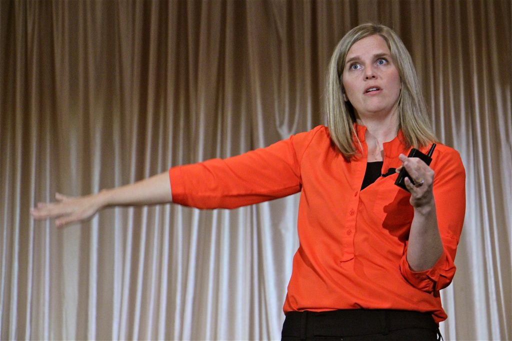 2017 10 10-e lee-alissa parker-drexel hill-sandy hook school safety Alissa Parker, whose daughter Emilie died in the shooting at Sandy Hook Elementary School, talks about ways to improve school safety during a conference in Drexel Hill. (Emma Lee/WHYY)