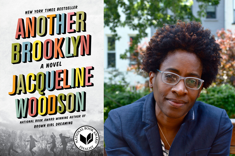 2017 10 17-Jacqueline Woodson-philadelphia-one book another brooklyn A book jacket to the left, the author to the right