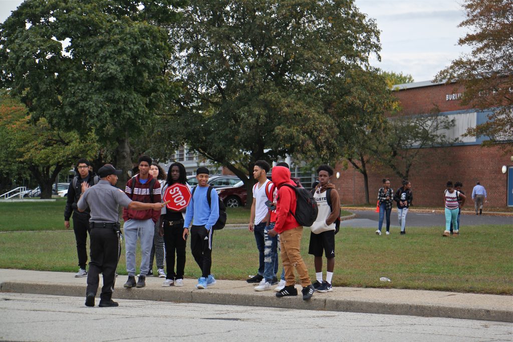 2017 10 25-e lee-burlington city high school Students leave Burlington City High School at the end of the school day.