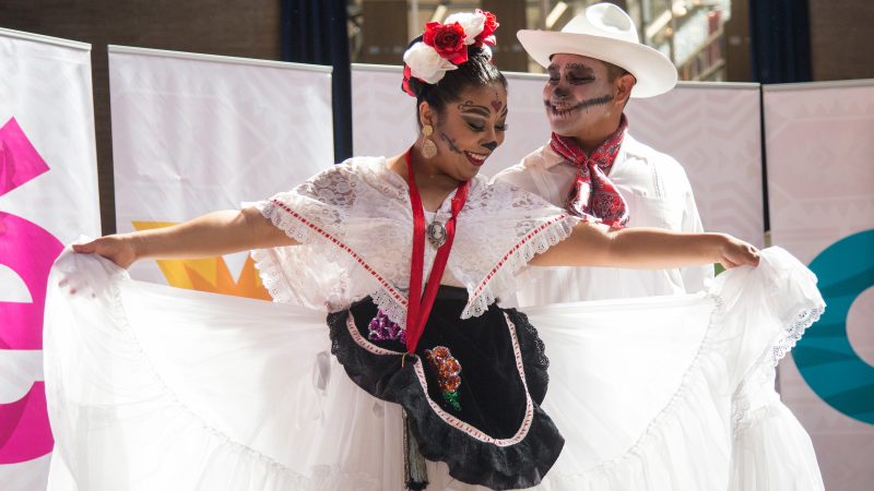 Dancers from Ballet Folklorico Yaretzi perform traditional Mexican folk dances at Penn Museum's annual Day of the Dead celebration
