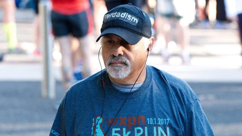 Victor Edgar Rivera, of South Jersey, protests the response of the Trump administration to the growing humanitarian crisis on Puerto Rico and the Virgin Islands. Rivera originates from Puerto Rica and has family in the territory. (Bastiaan Slabbers for WHYY)