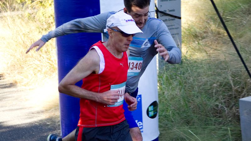 Kevin Peter crosses the finish line of the WXPN 5K, on Sunday. (Bastiaan Slabbers for WHYY)