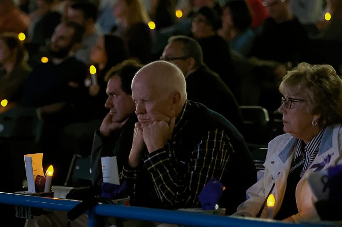 Overdose victims are remembered during the Regional Candlelight Vigil on October 14, 2017, at Camden Waterfront Stadium. (Bastiaan Slabbers for WHYY)