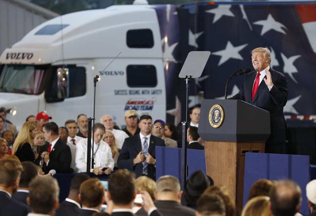 Donald Trump President Donald Trump speaks about tax reform during an event at the Harrisburg International Airport, Wednesday Oct. 11, 2017, in Middletown, Pa. (AP Photo/Alex Brandon)