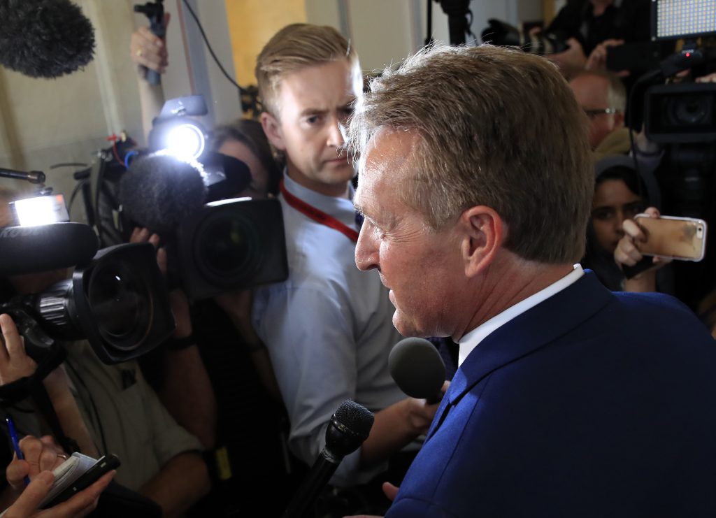 Jeff Flake Sen. Jeff Flake, R-Ariz., speaks to reporters on Capitol Hill in Washington, Tuesday, Oct. 24, 2017.