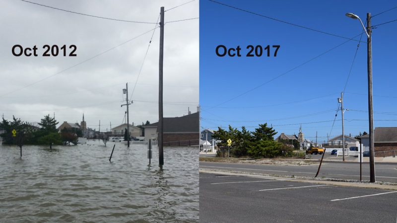 Bay Blvd and Washington Avenue in Lavallette, N.J. The First Aid building is the red brick building. (Photo by Chris Raia, Toms River Township)