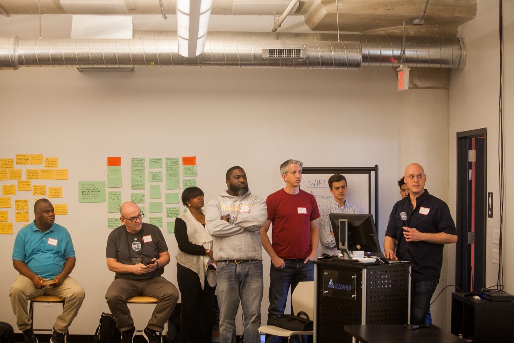 Power_Up_Reentry-3 Teams presented their ideas to use technology to help formerly incarcerated people return to their communities at a 'hackathon' in Philadelphia organized by The Reentry Project. (Brad Larrison for WHYY)