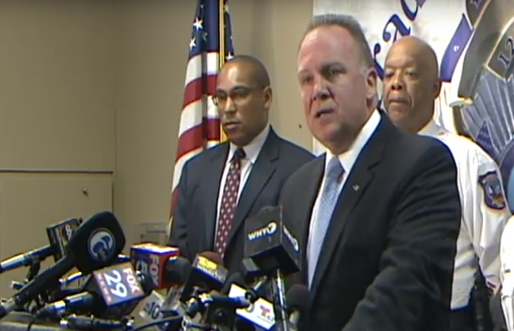 Screen Shot 2017-10-18 at 8.25.55 PM Chief Robert Tracy, of the Wilmington Police Department holds a press conference on October 18, 2017. (WHYY)