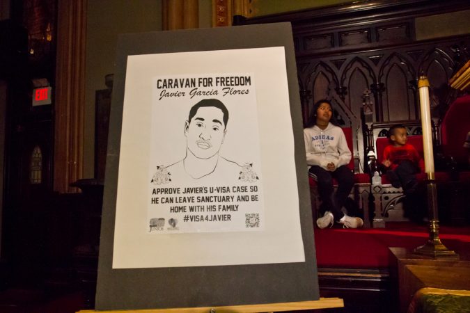 Javier Garcia Flores lived in the First United Methodist Church on Arch Street in Philadelphia, since November of 2016. After obtaining a visa, he can leave the church and live with his family. (Kimberly Paynter/WHYY)