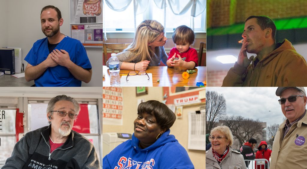 i_voted_trump_collage_part_4 Clockwise from left to right: Dr. Seth Kaufer, Jessica Tirpak with son, Hunter, Ben Hornberger, Marian and Phil Spotts, Daphne Goggins, and James Bower. (Lindsay Lazarski, Jessica Kourkounis, Margaret Krauss/Keystone Crossroads)