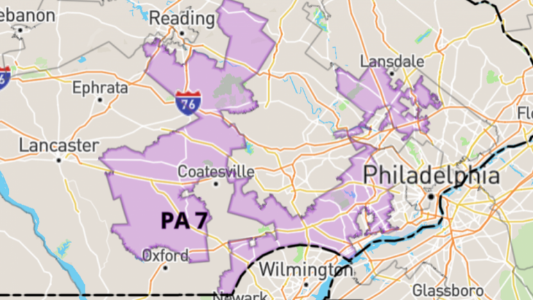 Pennsylvania's oddly-shaped 7th Congressional district is often cited as an extreme example of gerrymandering.(via govtrack.us)