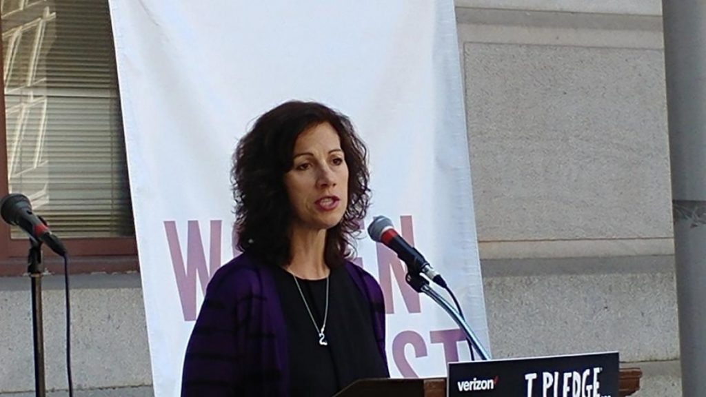 l_violence-pic Jeannine Lisitski, executive director of Women Against Abuse, says women are not the only targets of abuse. (Tom MacDonald/WHYY)