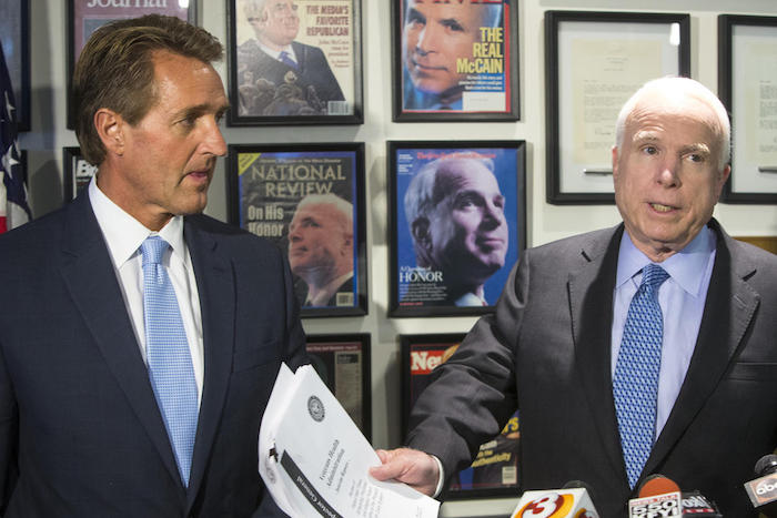 mccain Arizona Sen. Jeff Flake, left, with the state's other senator, John McCain. (Charlie Leight / Associated Press)