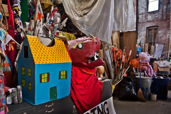 The Spiral Q warehouse in West Philadelphia is home to many puppets and creations from the community. (Kimberly Paynter/WHYY)