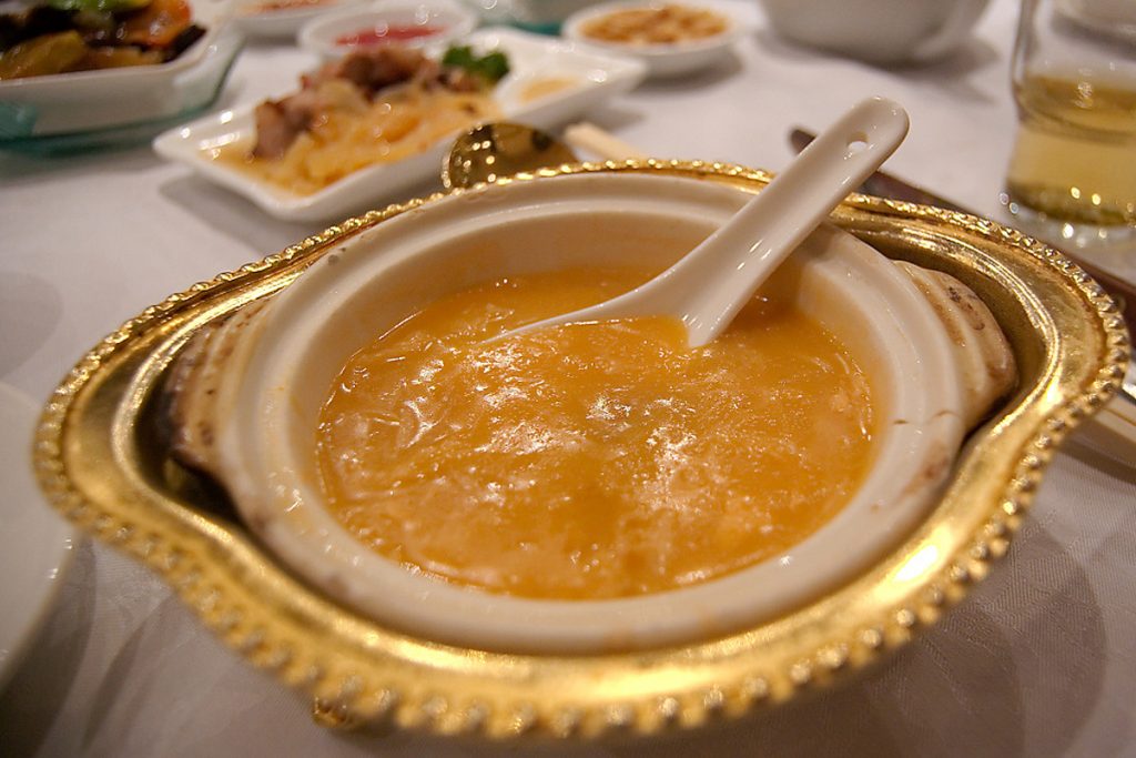 politics Shark fin soup with crab cream. (Wikimedia Commons)