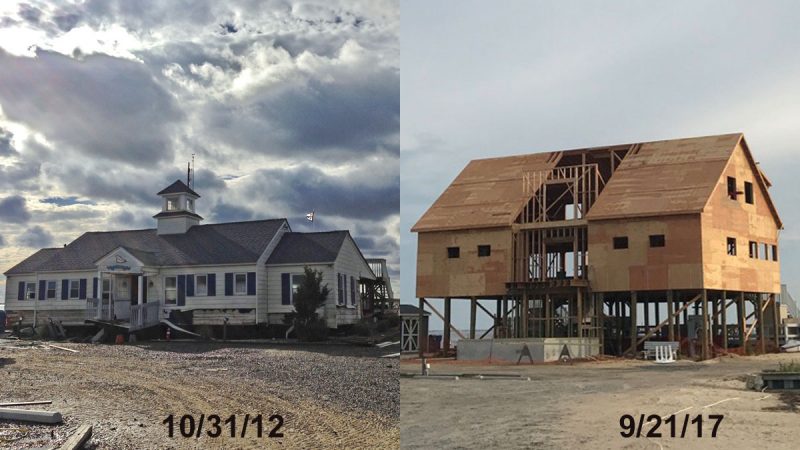 While the Shore Acres Yacht Club in Brick, N.J. was still standing after Sandy, the building was knocked off its foundation and the interior was severely damaged. (Photo by Krista Burslem)