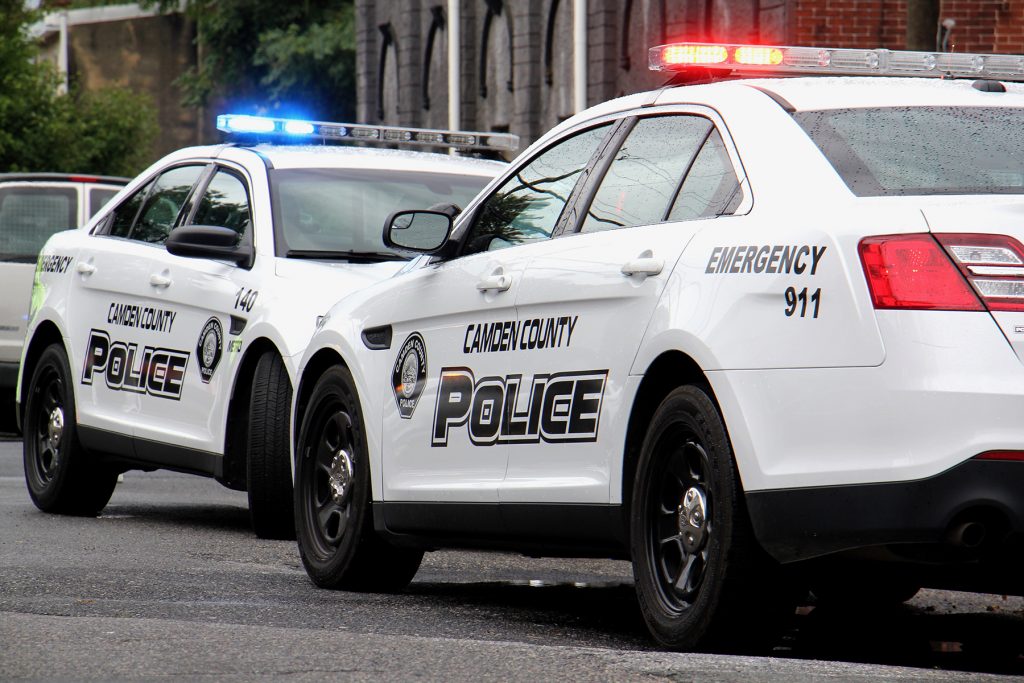 2016 09 19-e lee-camden-police Camden police cars on the street with lights flashing