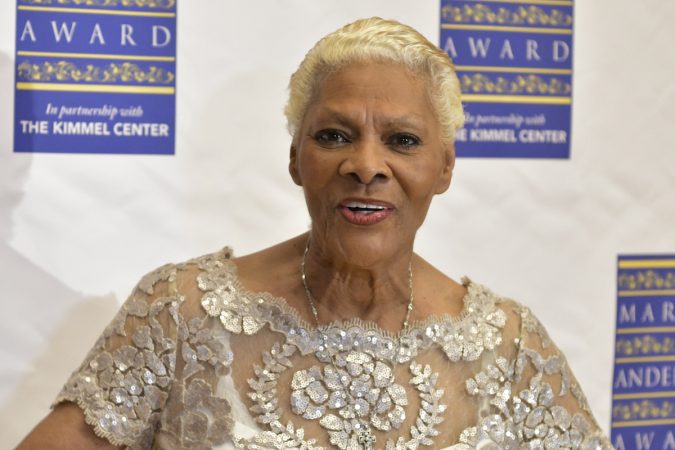 At a pre-gala event Dionne Warwick poses for photographers, ahead of receiving the Marian Anderson Award, on Tuesday, at the Kimmel Center. (Bastiaan Slabbers for WHYY)